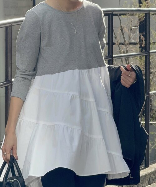 BEARDSLEY(ビアズリー)の「エスカルゴコンビチュニック(シャツ/ブラウス・レディース・ブラック/グレー・FREE)」の10枚目の写真