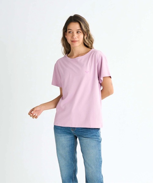 ROXY(ロキシー)の「MELODY /ロキシーワンポイントロゴ半袖シャツ(Tシャツ/カットソー・レディース・グレー/ブラック/ホワイト/ピンク・MEDIUM/LARGE/SMALL)」の1枚目の写真