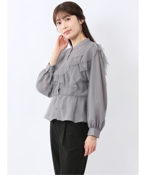m.f.editorial(エムエフエディトリアル)の「【ハンドウォッシャブル】m.f.エディトリアル レディース フリル 前開き 長袖 ブラウス(シャツ/ブラウス・レディース・ブラック/ベージュ/グレー系その他2・FREE)」の3枚目の写真