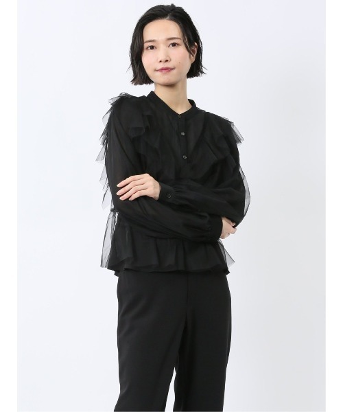 m.f.editorial(エムエフエディトリアル)の「【ハンドウォッシャブル】m.f.エディトリアル レディース フリル 前開き 長袖 ブラウス(シャツ/ブラウス・レディース・ブラック/ベージュ/グレー系その他2・FREE)」の2枚目の写真