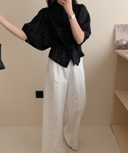 2.5万♡自由区2024完売♡キュプラコットンツイル半袖シャツ ブラウス 洗える】キュプラコットンツイル半袖シャツ ブラウス / 自由区 S