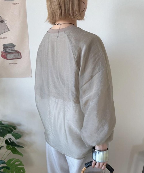 aquagarage(アクアガレージ)の「オーガンジーシアー長袖トップス(Tシャツ/カットソー・レディース・グレイッシュベージュ/ブラック・M)」の22枚目の写真