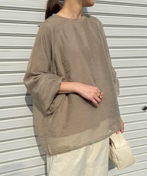 aquagarage(アクアガレージ)の「オーガンジーシアー長袖トップス(Tシャツ/カットソー・レディース・グレイッシュベージュ/ブラック・M)」の12枚目の写真