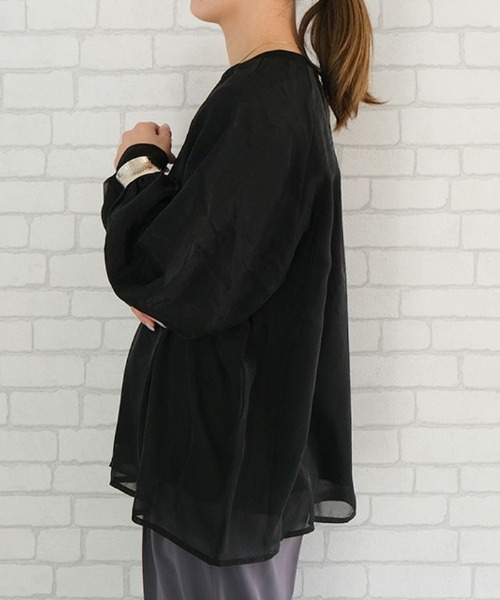 aquagarage(アクアガレージ)の「オーガンジーシアー長袖トップス(Tシャツ/カットソー・レディース・グレイッシュベージュ/ブラック・M)」の20枚目の写真