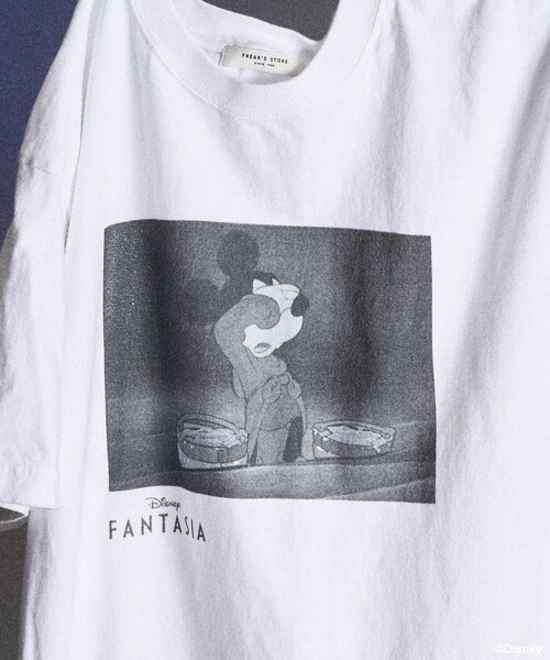 DISNEY FANTASIA】 ボックスモノクロフロントプリント Tシャツ