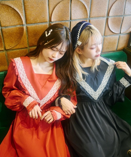 セール】【小柄さん向け】ビッグフリルカラーマーメイドドレス