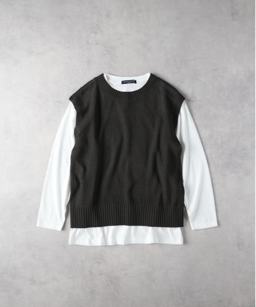 HONEYSUCKLE ROSE（ハニーサックルローズ）の「【HONEYSUCKLE ROSE】ニットベストレイヤード（アンサンブル・レディース・グレー/オフホワイト/ブラック・M/L）」の2枚目の写真