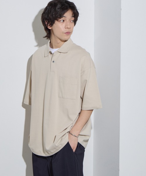 SLICK（スリック）の「【SLICK/スリック】40/2 Moss Stitch Drawstring Polo Shirt / 鹿の子ドローストリングポロシャツ/オーバーサイズ /バルーン シルエット（ポロシャツ・メンズ・キナリ/ブラック/チャコールグレー・1/2/3）」の2枚目の写真
