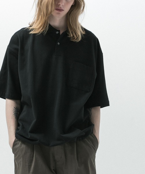 SLICK（スリック）の「【SLICK/スリック】40/2 Moss Stitch Drawstring Polo Shirt / 鹿の子ドローストリングポロシャツ/オーバーサイズ /バルーン シルエット（ポロシャツ・メンズ・キナリ/ブラック/チャコールグレー・1/2/3）」の3枚目の写真