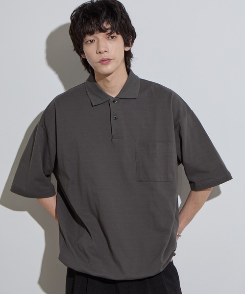 SLICK（スリック）の「【SLICK/スリック】40/2 Moss Stitch Drawstring Polo Shirt / 鹿の子ドローストリングポロシャツ/オーバーサイズ /バルーン シルエット（ポロシャツ・メンズ・キナリ/ブラック/チャコールグレー・1/2/3）」の18枚目の写真