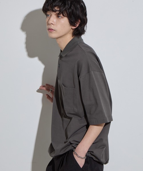 SLICK（スリック）の「【SLICK/スリック】40/2 Moss Stitch Drawstring Polo Shirt / 鹿の子ドローストリングポロシャツ/オーバーサイズ /バルーン シルエット（ポロシャツ・メンズ・キナリ/ブラック/チャコールグレー・1/2/3）」の19枚目の写真