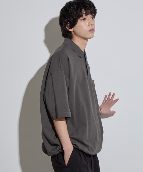 SLICK（スリック）の「【SLICK/スリック】40/2 Moss Stitch Drawstring Polo Shirt / 鹿の子ドローストリングポロシャツ/オーバーサイズ /バルーン シルエット（ポロシャツ・メンズ・キナリ/ブラック/チャコールグレー・1/2/3）」の20枚目の写真