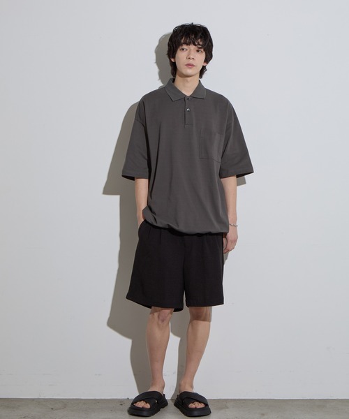 SLICK（スリック）の「【SLICK/スリック】40/2 Moss Stitch Drawstring Polo Shirt / 鹿の子ドローストリングポロシャツ/オーバーサイズ /バルーン シルエット（ポロシャツ・メンズ・キナリ/ブラック/チャコールグレー・1/2/3）」の22枚目の写真