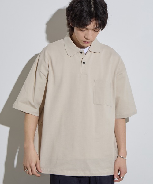 SLICK（スリック）の「【SLICK/スリック】40/2 Moss Stitch Drawstring Polo Shirt / 鹿の子ドローストリングポロシャツ/オーバーサイズ /バルーン シルエット（ポロシャツ・メンズ・キナリ/ブラック/チャコールグレー・1/2/3）」の4枚目の写真