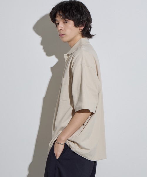 SLICK（スリック）の「【SLICK/スリック】40/2 Moss Stitch Drawstring Polo Shirt / 鹿の子ドローストリングポロシャツ/オーバーサイズ /バルーン シルエット（ポロシャツ・メンズ・キナリ/ブラック/チャコールグレー・1/2/3）」の5枚目の写真