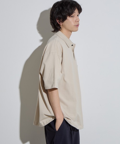 SLICK（スリック）の「【SLICK/スリック】40/2 Moss Stitch Drawstring Polo Shirt / 鹿の子ドローストリングポロシャツ/オーバーサイズ /バルーン シルエット（ポロシャツ・メンズ・キナリ/ブラック/チャコールグレー・1/2/3）」の6枚目の写真