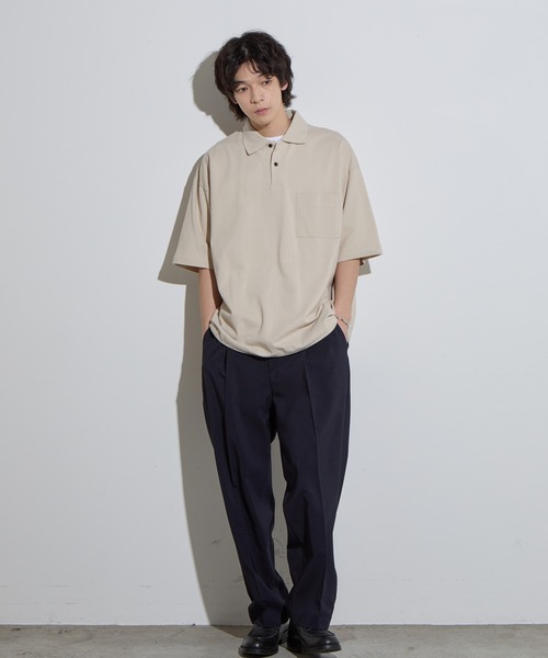 SLICK（スリック）の「【SLICK/スリック】40/2 Moss Stitch Drawstring Polo Shirt / 鹿の子ドローストリングポロシャツ/オーバーサイズ /バルーン シルエット（ポロシャツ・メンズ・キナリ/ブラック/チャコールグレー・1/2/3）」の8枚目の写真