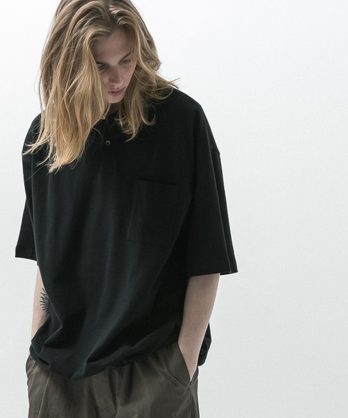 SLICK（スリック）の「【SLICK/スリック】40/2 Moss Stitch Drawstring Polo Shirt / 鹿の子ドローストリングポロシャツ/オーバーサイズ /バルーン シルエット（ポロシャツ・メンズ・キナリ/ブラック/チャコールグレー・1/2/3）」の12枚目の写真