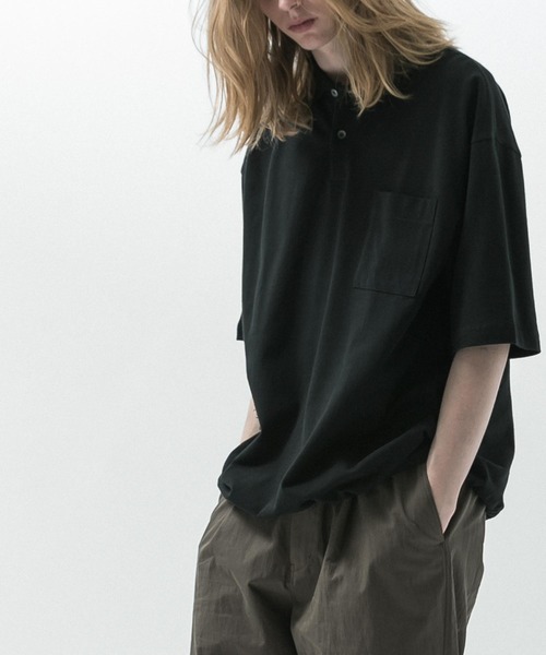 SLICK（スリック）の「【SLICK/スリック】40/2 Moss Stitch Drawstring Polo Shirt / 鹿の子ドローストリングポロシャツ/オーバーサイズ /バルーン シルエット（ポロシャツ・メンズ・キナリ/ブラック/チャコールグレー・1/2/3）」の13枚目の写真