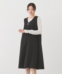 Vネックパール付きジャンパースカート