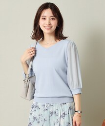 ◆【UVケア／接触冷感／アンチピリング／洗濯機OK】袖シアーニット