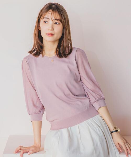 ITS'DEMO(イッツデモ)の「◆【UVケア/接触冷感/アンチピリング/洗濯機OK】袖シアーニット(ニット/セーター・レディース・ブラック/オフホワイト/サックスブルー/ピンク系・00)」の5枚目の写真