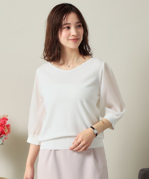 ITS'DEMO(イッツデモ)の「◆【UVケア/接触冷感/アンチピリング/洗濯機OK】袖シアーニット(ニット/セーター・レディース・ブラック/オフホワイト/サックスブルー/ピンク系・00)」の7枚目の写真