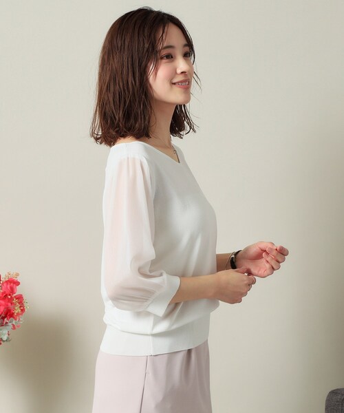 ITS'DEMO(イッツデモ)の「◆【UVケア/接触冷感/アンチピリング/洗濯機OK】袖シアーニット(ニット/セーター・レディース・ブラック/オフホワイト/サックスブルー/ピンク系・00)」の8枚目の写真