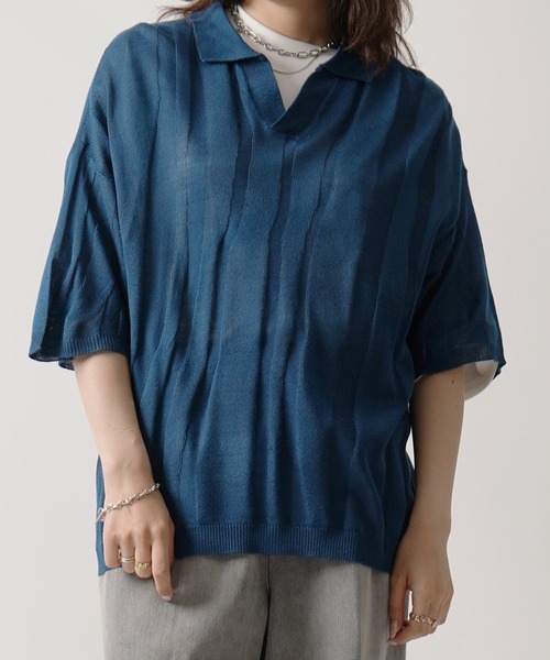 25SS エンボス スキッパー ニットポロシャツ メンズ レディース