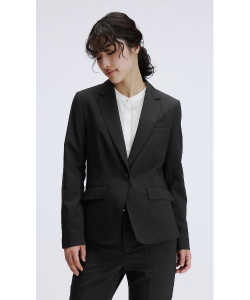 AOYAMA（アオヤマ）の「【洗える・防シワ・ストレッチ】きちんと見えを叶える♪テーラードジャケット/ストライプ｜通勤＆オフィス＆入卒＆セレモニー＆オケージョン〈大きいサイズあり〉（スーツジャケット・レディース・ネイビー・17号/15号/13号/11号/9号/7号/5号）」の3枚目の写真