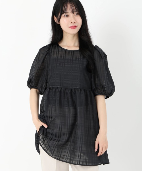 UNIVERVAL MUSE（ユニバーバル ミューズ）の「シアーチェックペプラムブラウス（シャツ/ブラウス・レディース・ブラック/オフホワイト・2）」の5枚目の写真