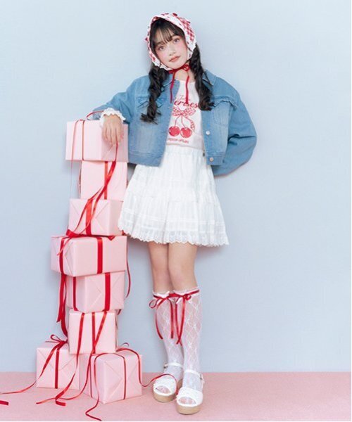 Cuugal掲載】【接触冷感】袖レースアップリボンチェリーTシャツ