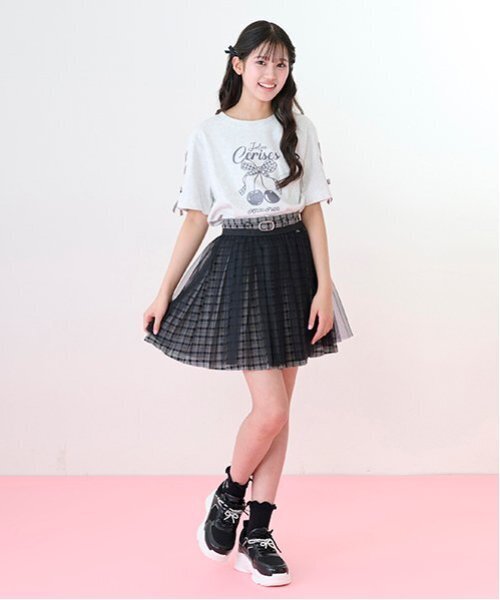 Cuugal掲載】【接触冷感】袖レースアップリボンチェリーTシャツ