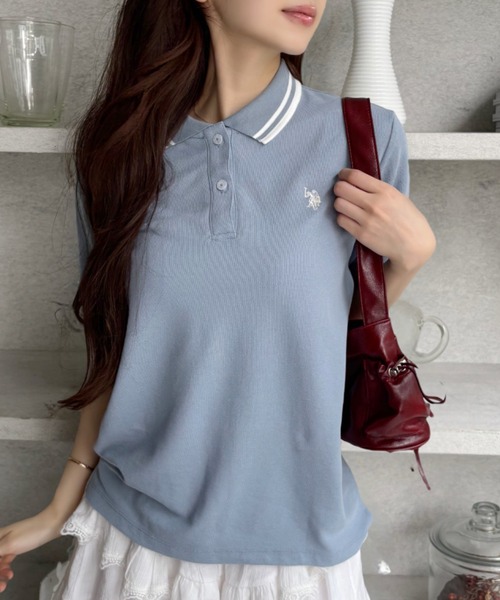 U.S. POLO ASSN.(ユーエスポロアッスン)の「U.S. POLO ASSN. 襟 配色ライン 鹿子 ポロシャツ(ポロシャツ・レディース・サックスブルー/ホワイト×ネイビー/ブラック×ホワイト/ブルー系その他・M/L/S)」の15枚目の写真