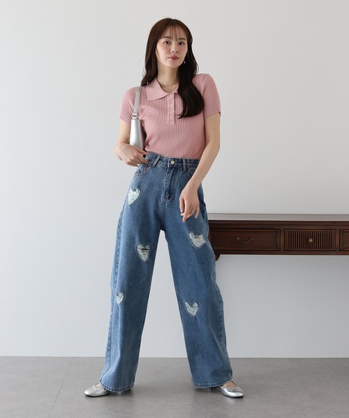 BLUEEAST(ブルーイースト)の「ハートダメージデニムパンツ(デニムパンツ・レディース・ブラック/ブルー・MEDIUM)」の7枚目の写真