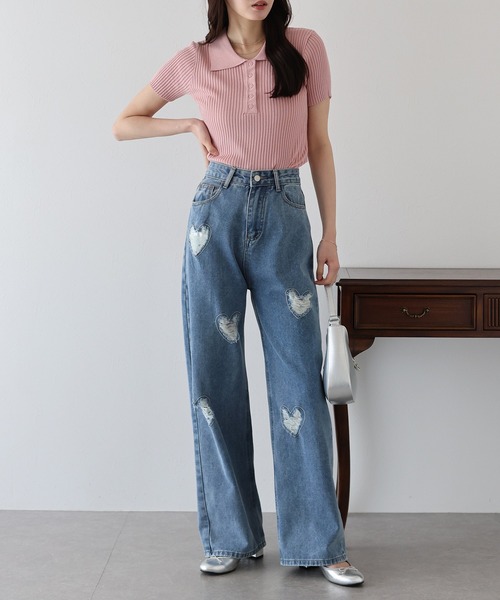 BLUEEAST(ブルーイースト)の「ハートダメージデニムパンツ(デニムパンツ・レディース・ブラック/ブルー・MEDIUM)」の5枚目の写真