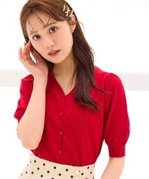 レディースのカーディガン/ボレロ（レッド/赤色系・半袖