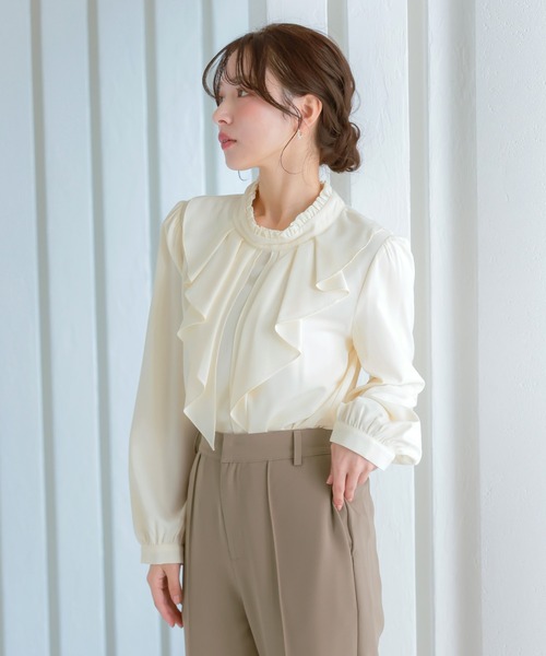 セール】ブラウス レディース オフィス 長袖 フリル フォーマルワン
