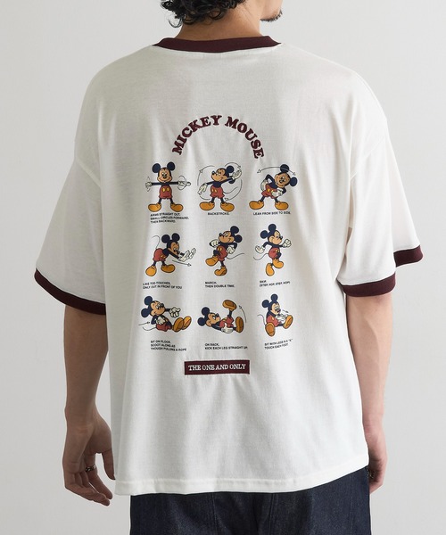 セール】【DISNEY MICKEY】MIC&TORリンガーバック刺繍T MNY（Tシャツ