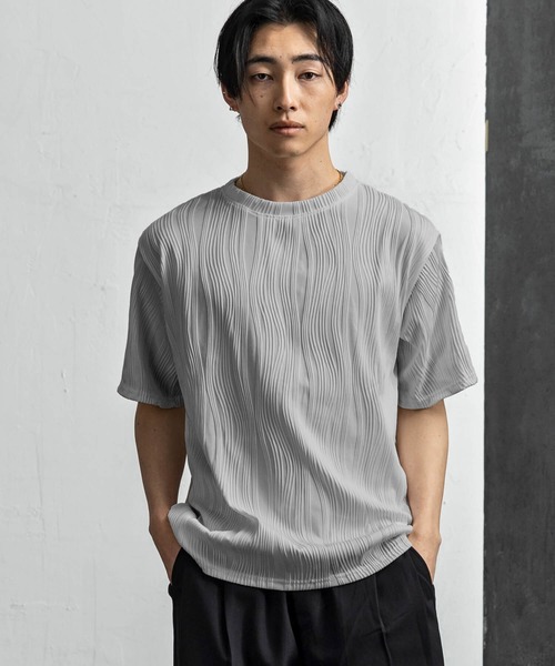 セール】ウェーブテクスチャTシャツ（Tシャツ/カットソー）｜+