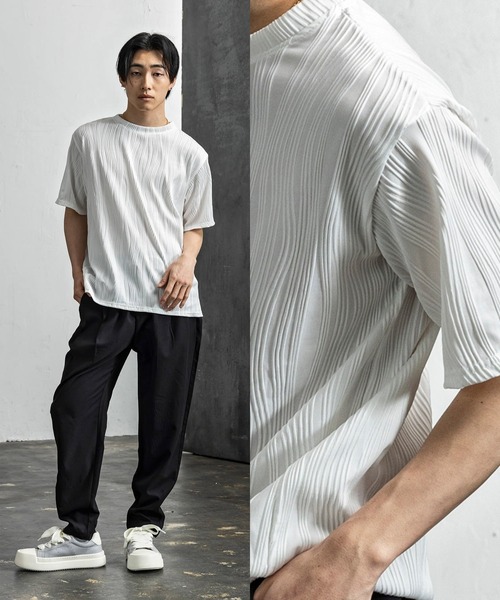 +CLOSET(プラスクローゼット)の「ウェーブテクスチャTシャツ(Tシャツ/カットソー・メンズ・グレー/ホワイト/ブラック・X-LARGE/LARGE/MEDIUM)」の1枚目の写真