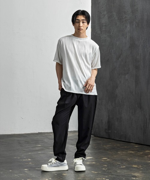 +CLOSET(プラスクローゼット)の「ウェーブテクスチャTシャツ(Tシャツ/カットソー・メンズ・グレー/ホワイト/ブラック・X-LARGE/LARGE/MEDIUM)」の9枚目の写真