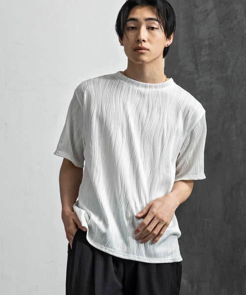 archive semantic design ムラ染め フェザー Tシャツ 総柄フェザープリントオープンカラー半袖シャツ｜メンズ