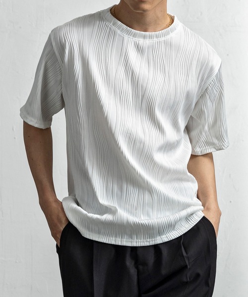 +CLOSET(プラスクローゼット)の「ウェーブテクスチャTシャツ(Tシャツ/カットソー・メンズ・グレー/ホワイト/ブラック・X-LARGE/LARGE/MEDIUM)」の14枚目の写真