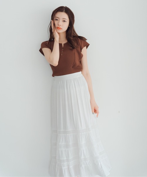 MISCH MASCH(ミッシュマッシュ)の「2025春夏新作 レース切替ティアードスカート(スカート・レディース・ブラック/ホワイト・フリ-)」の3枚目の写真