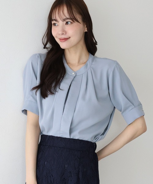 BLUEEAST（ブルーイースト）の「2WAYフロントタック半袖ブラウス（シャツ/ブラウス・レディース・ネイビー/ホワイト/ブルー/ベージュ・MEDIUM）」の14枚目の写真