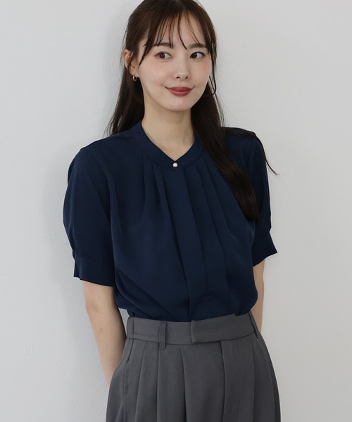 BLUEEAST（ブルーイースト）の「2WAYフロントタック半袖ブラウス（シャツ/ブラウス・レディース・ネイビー/ホワイト/ブルー/ベージュ・MEDIUM）」の10枚目の写真