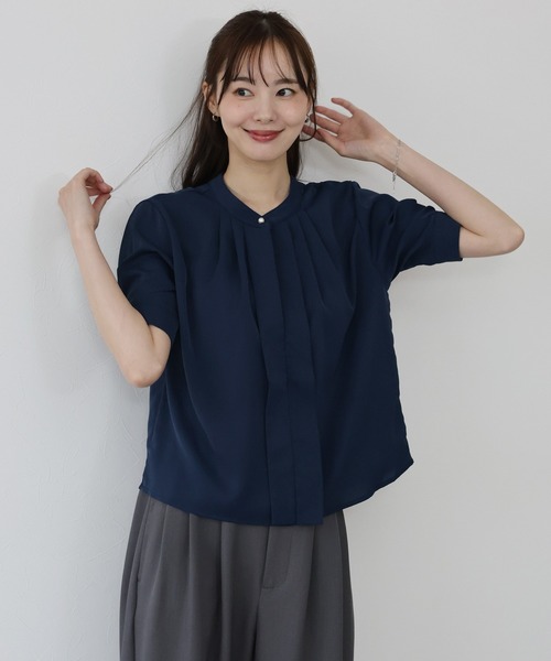 BLUEEAST（ブルーイースト）の「2WAYフロントタック半袖ブラウス（シャツ/ブラウス・レディース・ネイビー/ホワイト/ブルー/ベージュ・MEDIUM）」の8枚目の写真