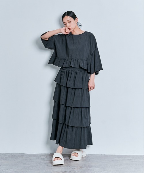 W:Huku(フーク)の「ぺプラム フリル ハーフ スリーブ ブラウス トップス / 半袖(Tシャツ/カットソー・レディース・オフホワイト/カーキ/チャコール・FREE)」の22枚目の写真