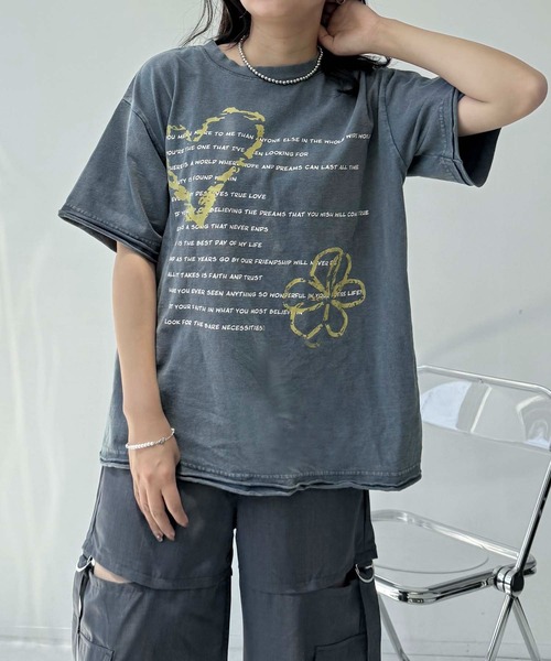 AS KNOW AS plus（アズノゥアズプラス）の「●ヴィンテージ風プリント オーバーサイズ半袖Tシャツ（Tシャツ/カットソー・レディース・ブラック/グレー/ブルー・FREE）」の3枚目の写真